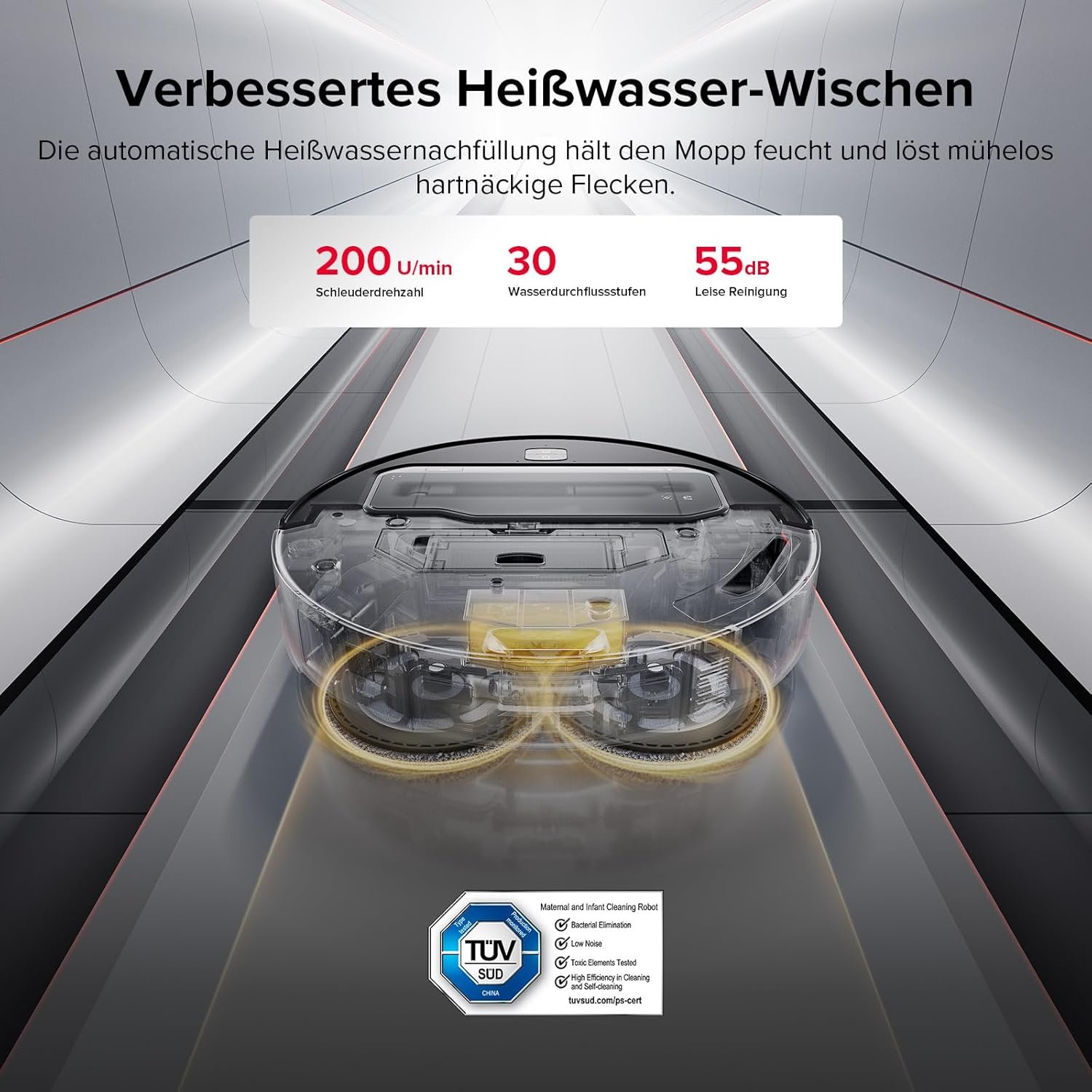 Der Roborock Saros Z70 heisswasser wischen