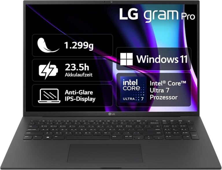 LG gram Pro Notebook 17 Zoll mit Windows 11 Home Intel Core Ultra 7 Prozessor 16GB LPDDR5x RAM 1TB Dual SSD 17Z90SP-G.AA78G - Schwarz