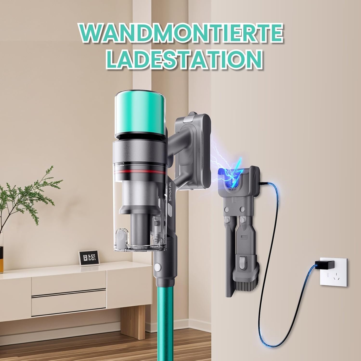 SmartAI V5 Akku Staubsauger, Wandmotierte ladestation